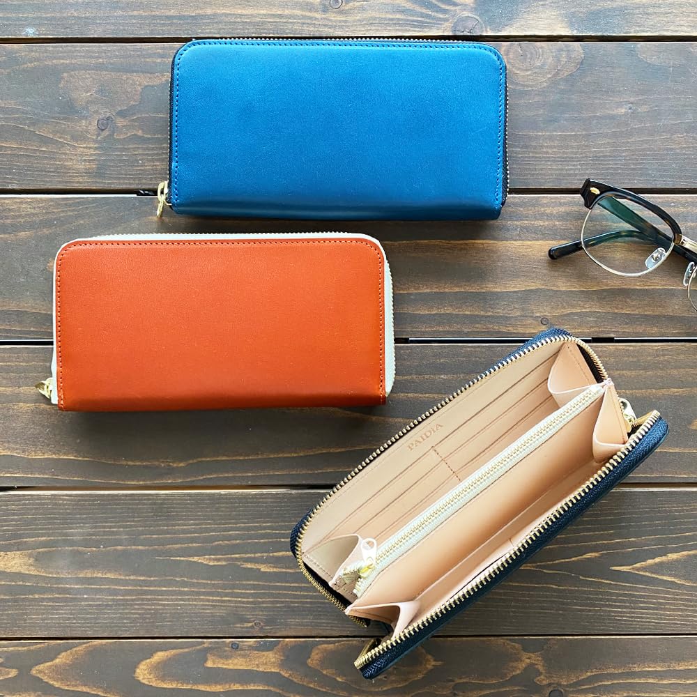 PAIDiA Men's and Women's Bifold Wallet, Popular Round Wallet, Genuine Leather, Brand Name, Coin Purse, Card Slots, Zipper Organizer, Stylish Leather,