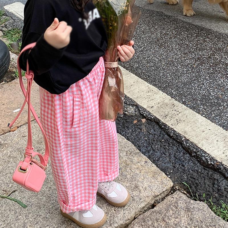 Sommerhose für Kinder, Mädchen, weites Bein, lockere karierte Hose, lässig, elastische Taille, bequeme Hose mit Taschen, 3–8 Jahre