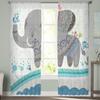 Elephant Big Stupid Bird Heart Gray Blue Sheer Curtains for Living Room Bedroom Decoration Window Voiles Morning Tulle Curtain