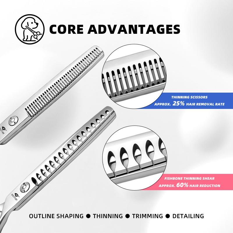 Professional Pet Grooming Scissors Set Stainless Steel Straight Curved Thinning Fishbone Dogs Cats
