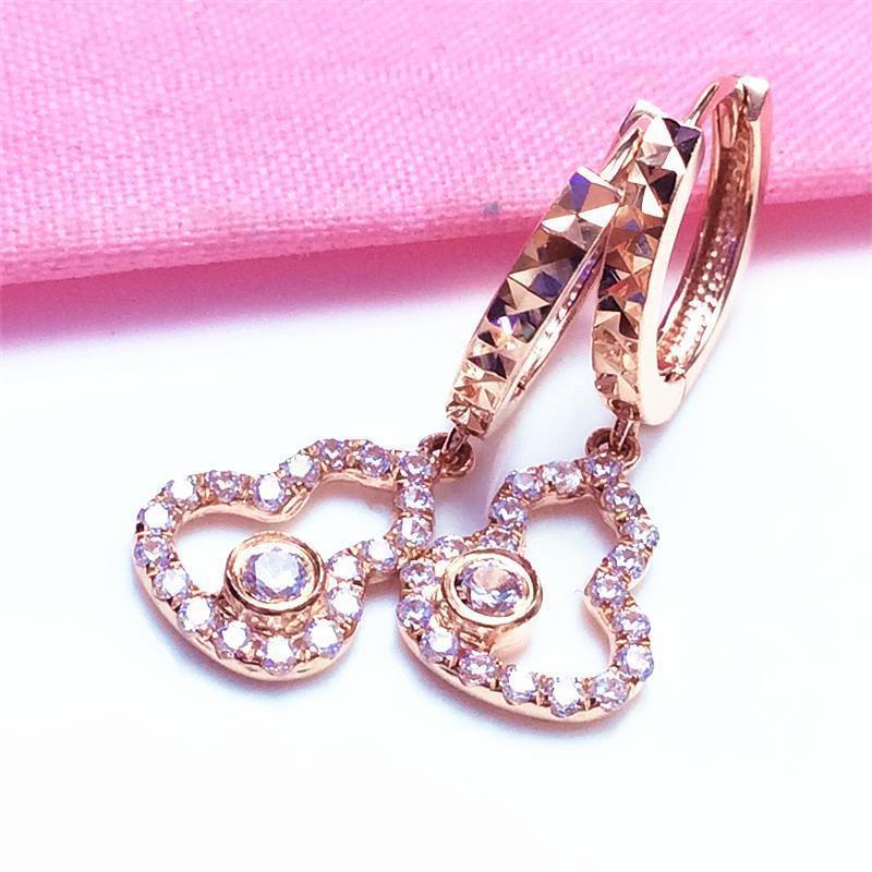Purple Gold Color Gold Inlaid Zircon Gourd Earrings Exquisite Light Luxury High-End Design Rose Gold-Plated Earrings