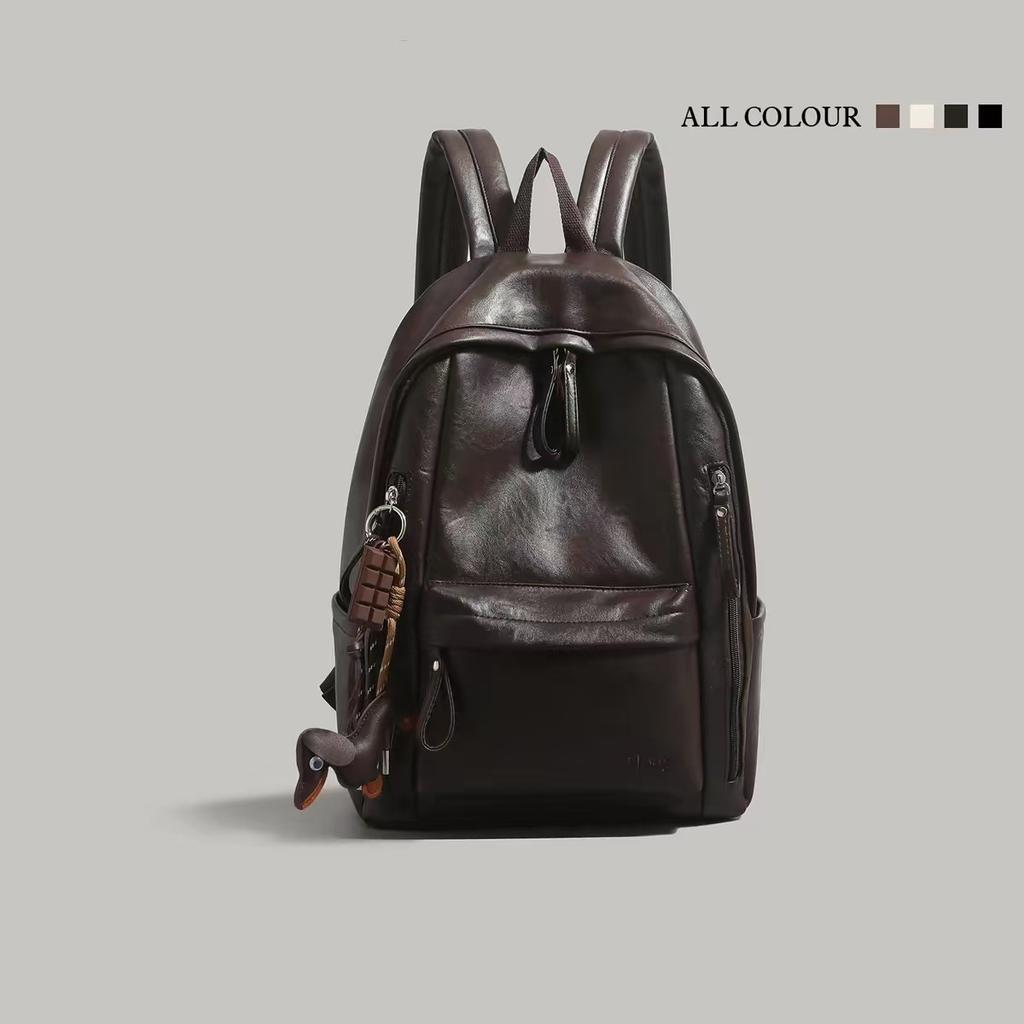 Schoolbag Retro Soft Leather Backpack Women's 1011 Summer New Large-capacity Student Class Schoolbag Short Trip Backpack