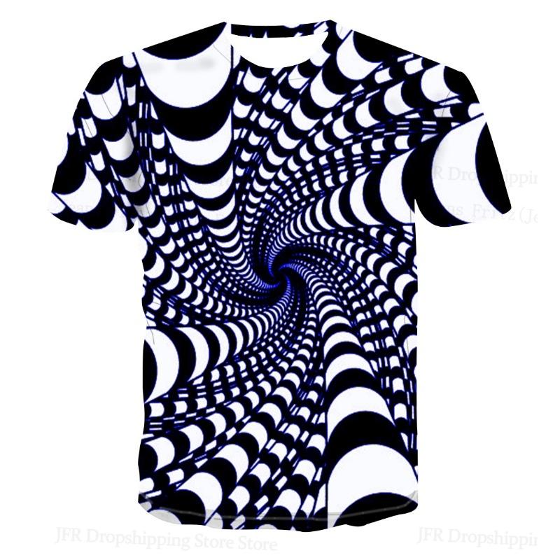 Women T Shirt 3D Funny Optical Illusion 3d Print T-shirt O-Neck Short Sleeve Tops Tees Women Clothing Geometric Tshirt Dizzy