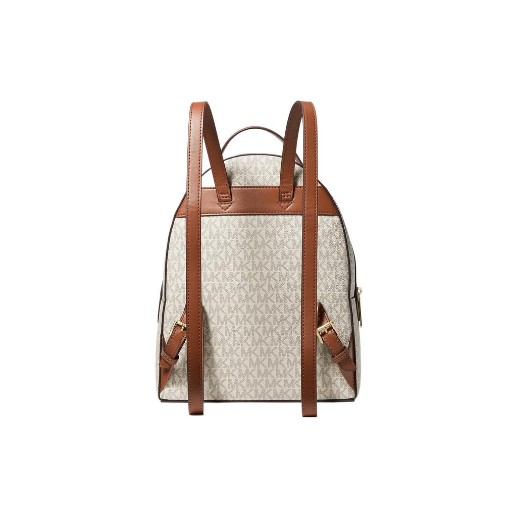 Michael Kors MK Sheila Gold Letter Logo Monogram Large Capacity Zipper Pocket Canvas Backpack Medium Women Backpack White 35F3G6HB6B-VANILLA