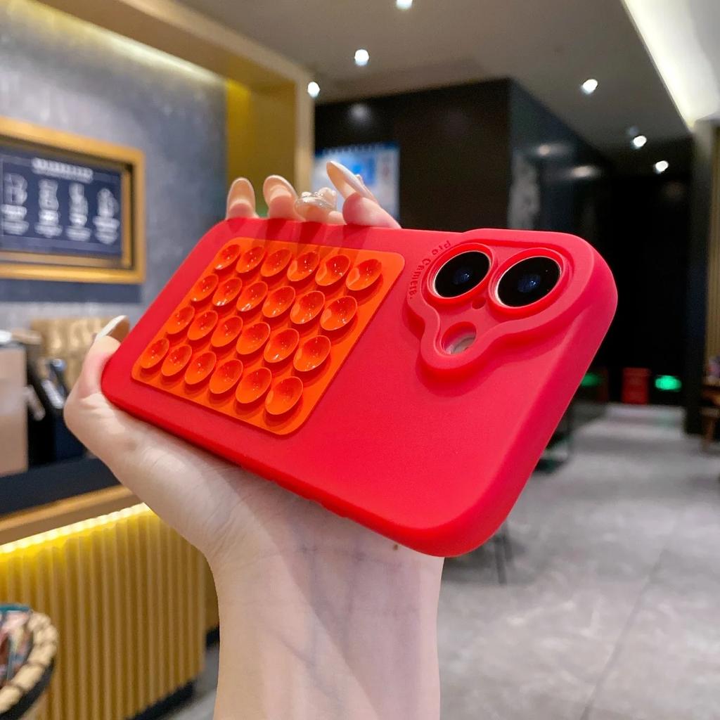 Cute Creative Suction Cup Soft Silicone Case For iPhone 17 Air 16 15 14 Plus 13 12 11 Pro Max Selfie Gadget Holder Funny Cover