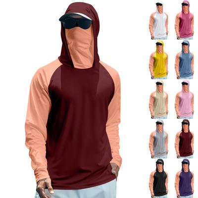 Men's Summer Color Matching Quick-drying Long-sleeved T-shirt Sun Clothing Fishing Fitness Sports Hooded Long-sleeved Top