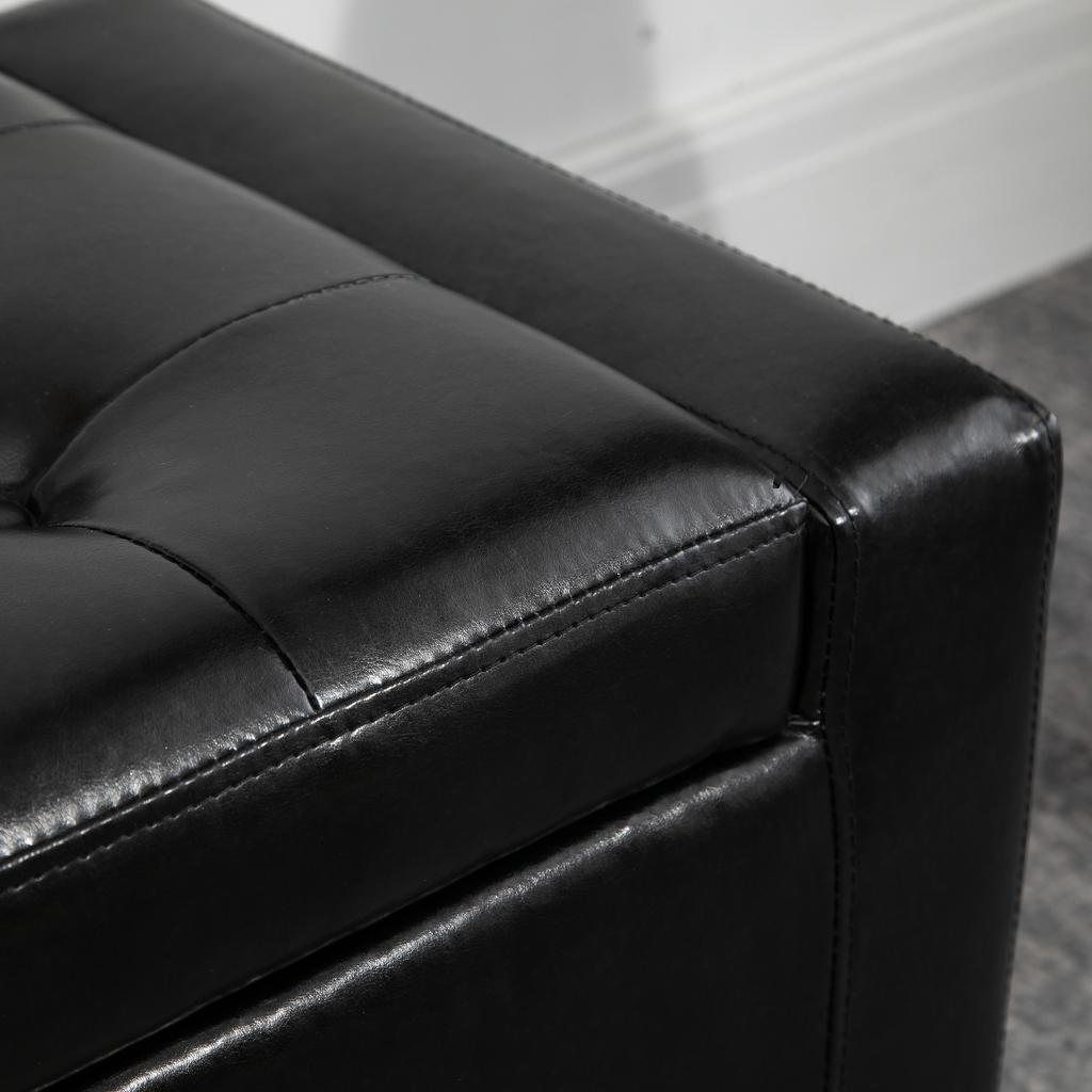 PU Leather Storage Ottoman Bench Storage Chest Tufted Ottoman Cube W/ Flipping Top 92L X 40W X 40H Cm Black