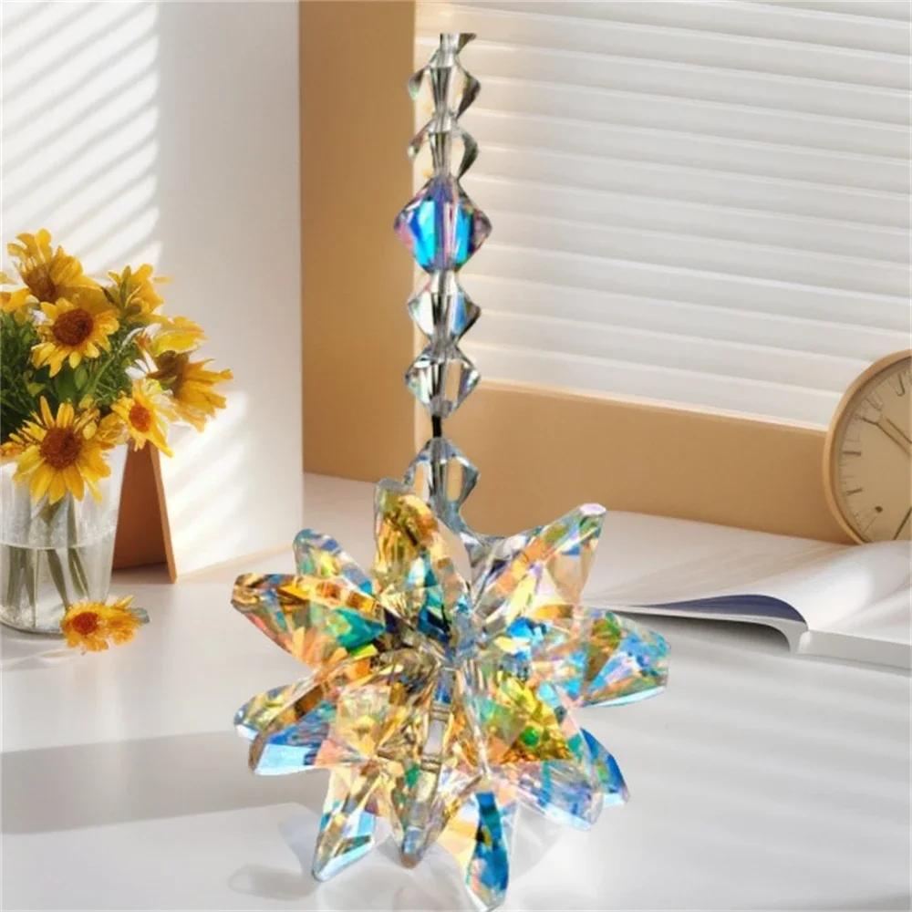 Crystal Snowflake Pendant Suncatcher AB Color Glass Prism For Garden Window Hanging Rainbow Maker Gift Car Wedding Home Decor