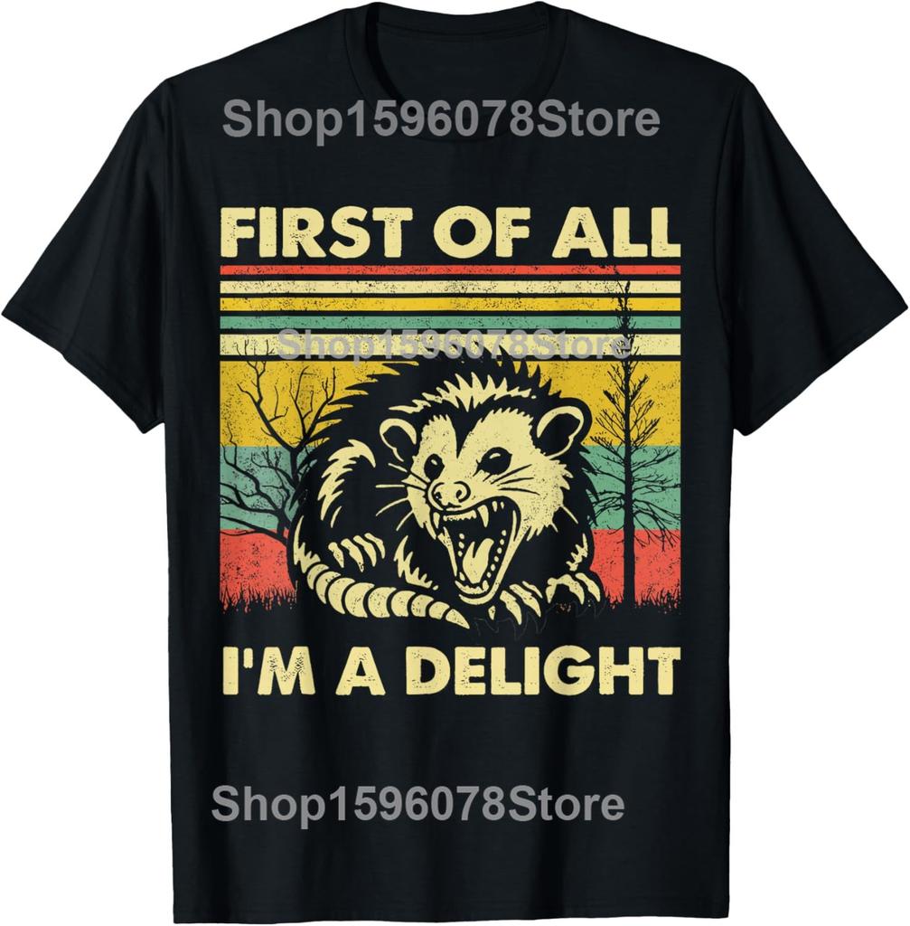 Zuerst einmal bin ich ein entzückendes wütendes Opossum Possum Wildtier T-Shirts Herren Streetwear T-Shirt Kurzarm Unisex Lockere Kleidung