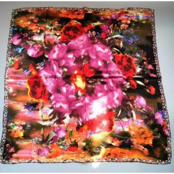 12mm Real Silk Hijab Scarf Luxury Pure Silk Stain Scarfs Soft Silky High Quality Women Designer Oil Painting Printing Head Scarf