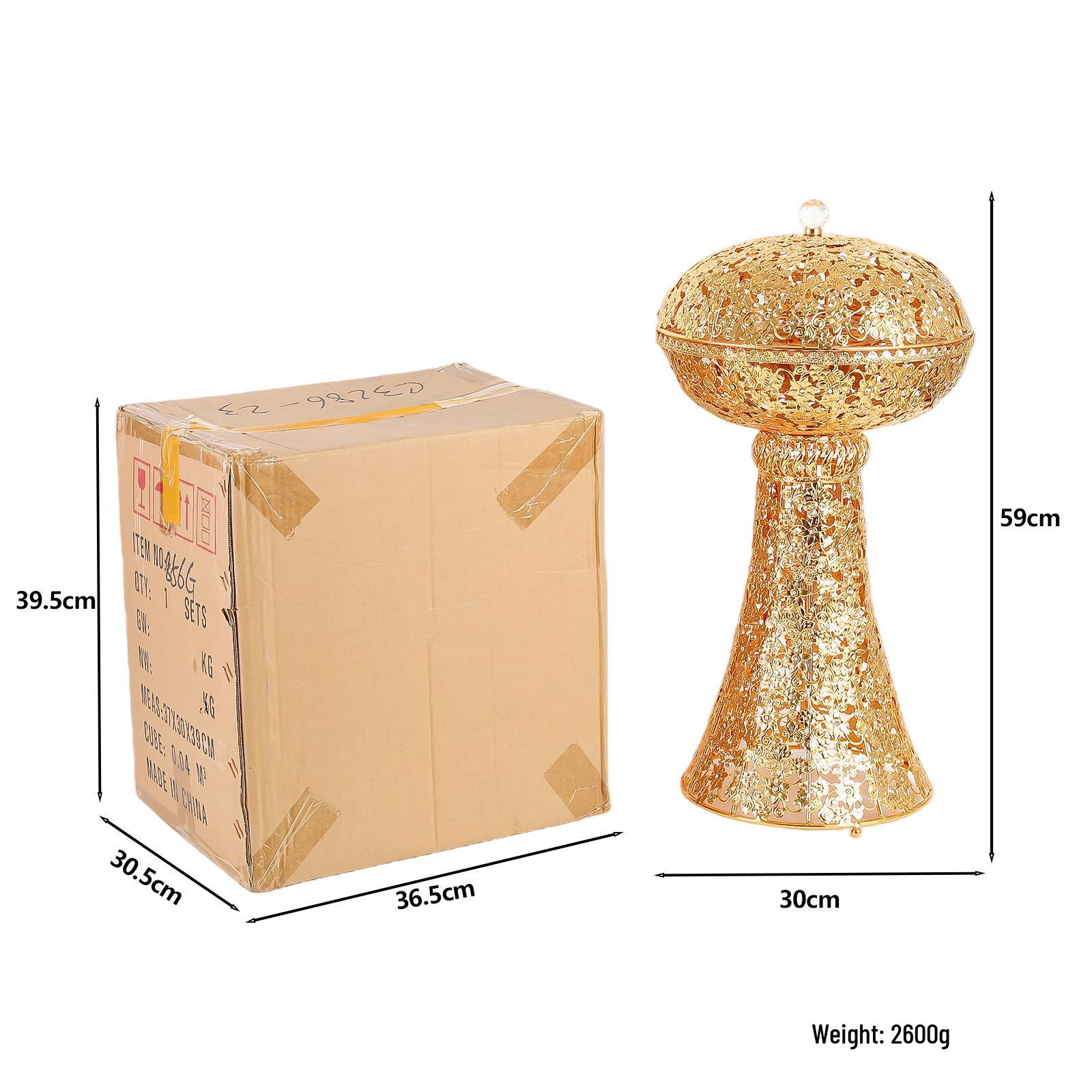 Gold Arabesque Incense Burner Set with Lid - Large Home Decoration Ornament