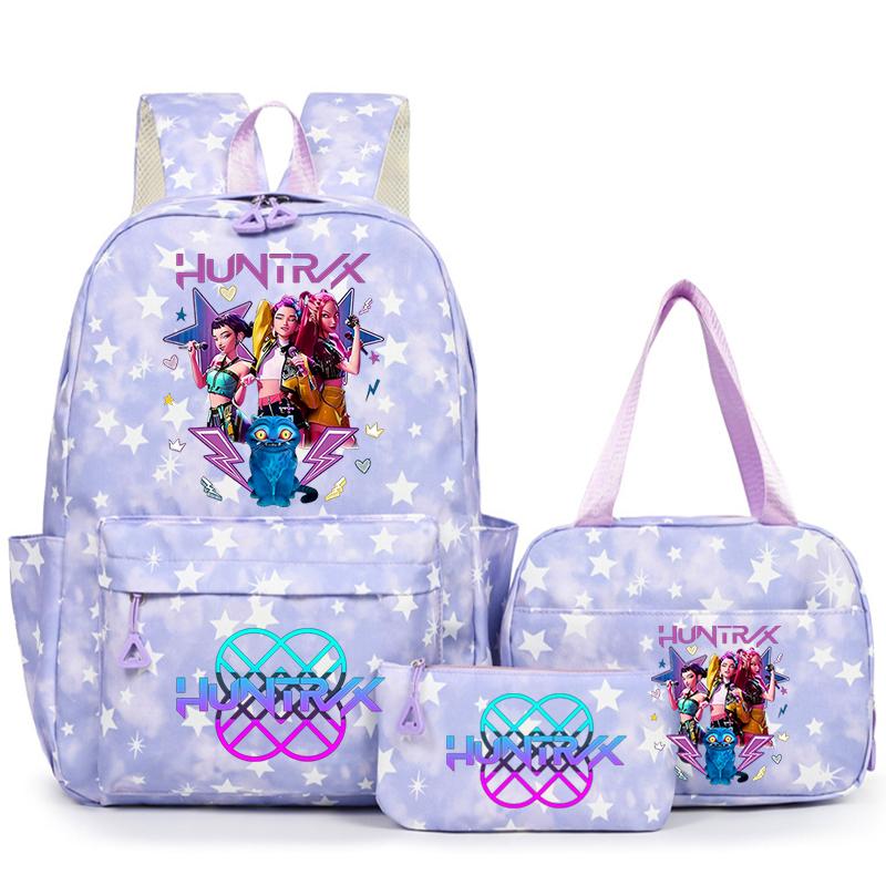 3Pcs/Set KPop Demon Hunter School Bags Girls Teens Rumi Mira Zoey Youth School Backpack Travel School Students Laptop Backpack