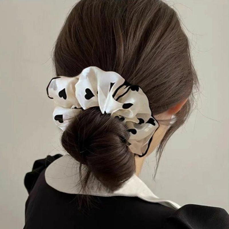 Soft Fabric Scrunchies Hair Tie For Women Girls Round Dot Floral Heart Design Elastic Hair Accessories No Metal Part