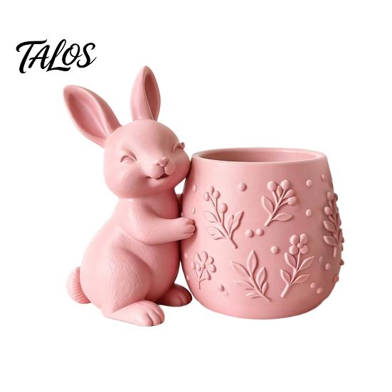 Rabbit Design Planter 3D Printed Bunny Hugging Succulents Planter, Cute Flower Pot with Embossed Mini Desk Decor Floral Body, for Office Bedroom, Gift