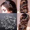 35CM Women Bridal Wedding Crystal Bride Hair Accessories Pearl Flower Headband Handmade Hairband Beads Decorative Hair Comb