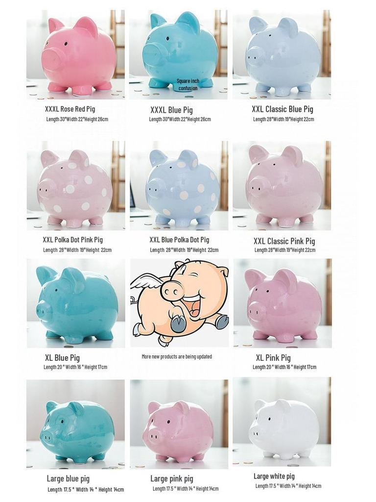 Großes Keramik-Sparschwein für Kinder - Sparschwein ohne Auslass, Perfekt für Münzen und Geschenke