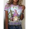 Bee Genie Gnomes Printed Women's T-shirt Comfortable Round Neck Short-sleeved Summer Style Casual Women's Clothing