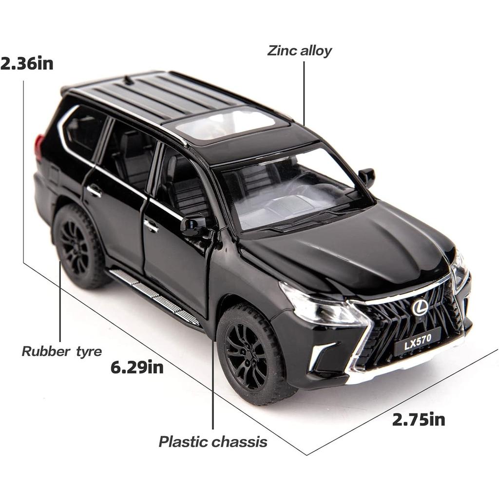 1/32 Scale Lexus LX570 Off-Road In Luxury SUV Model Car, Zinc Alloy Pull Back Toy Car with Sound and Light for Kids Boy Girl Gift