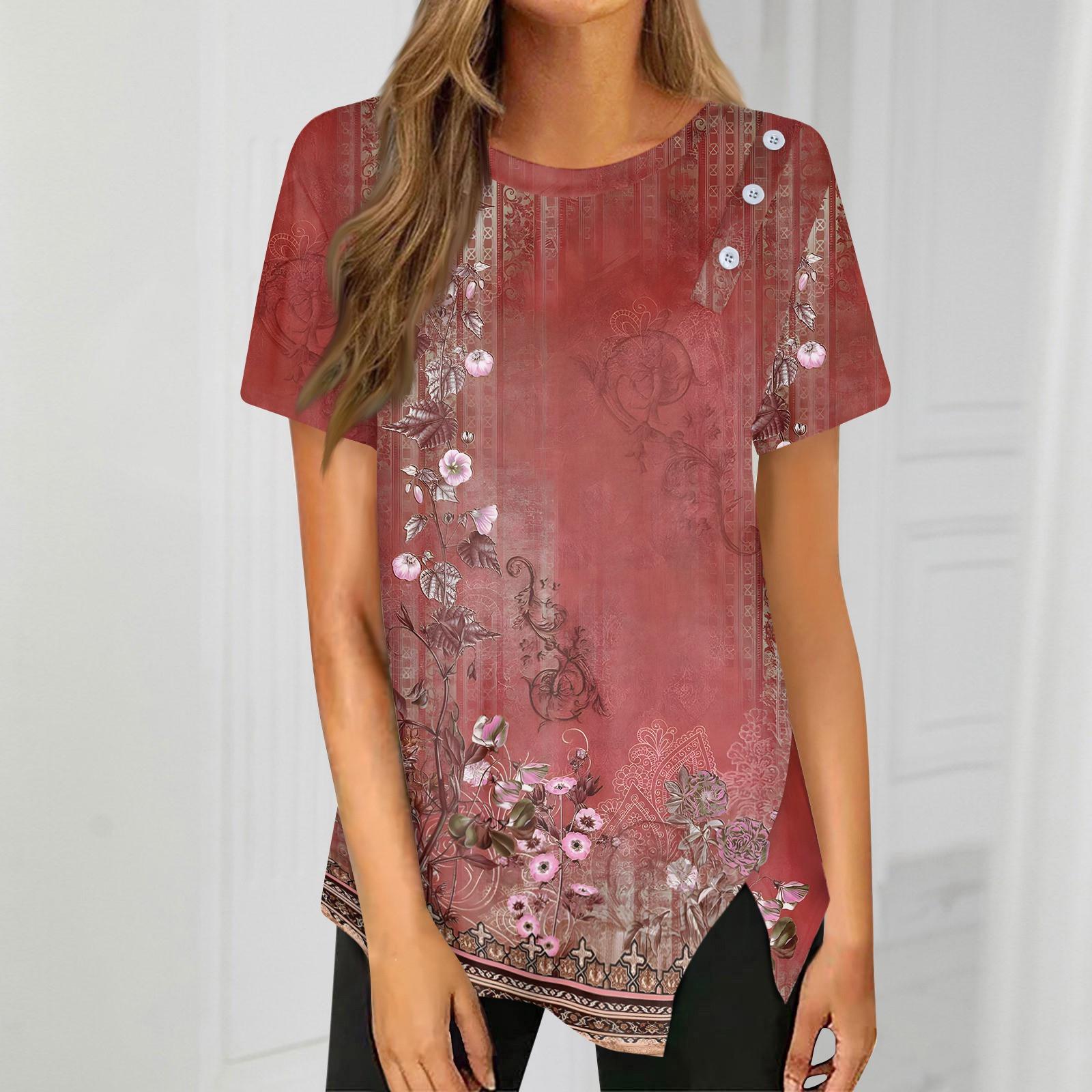 

Футболка с пышным подолом на пуговицах, повседневный топ с круглым вырезом с короткими рукавами, женская одежда XS винный