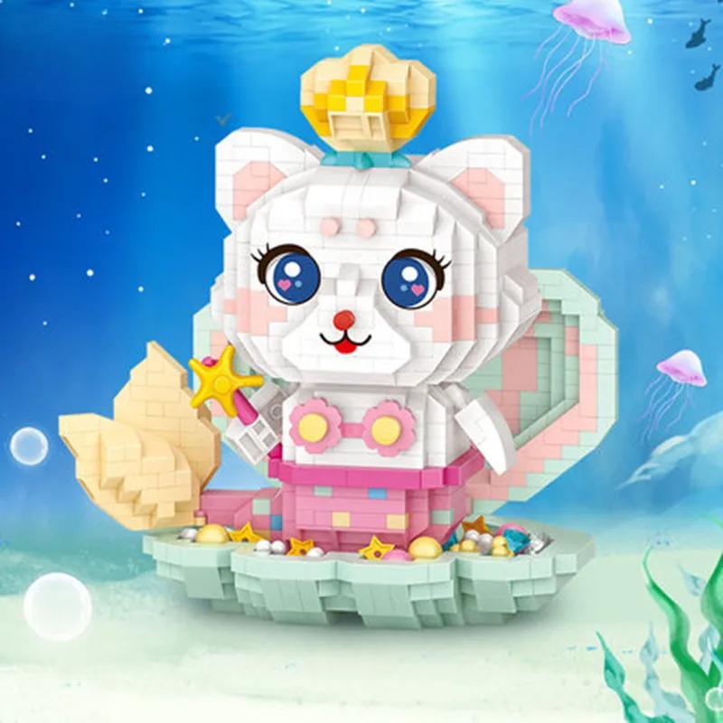 Charming Cat Mermaid Building Blocks Toys for Girls Birthday Gift Animals Blocks Collection Assembly Toys for Children Adults
