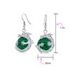 Asian Dragon Earrings for Women and Teenagers Encased In a Large Dangling Orb of Trendy Dark Green Malachite Gemstone Round "Chinese Ball"