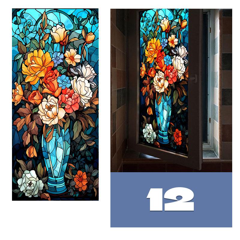 European Style Colorful Stained Glass Film Modern Art Geometry Pattern Privacy Window Stickers Static Cling Home Decor