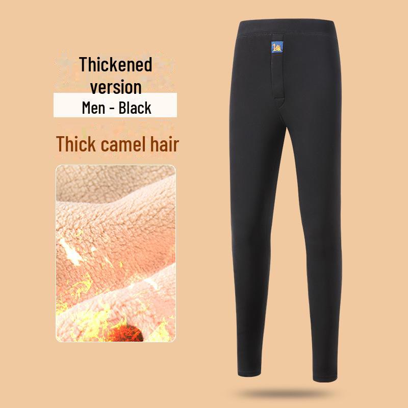 Men's Winter Thickened Velvet-Lined Elastic Waist Pants with Knee Pads - Camel Wool Cotton for Middle-Aged