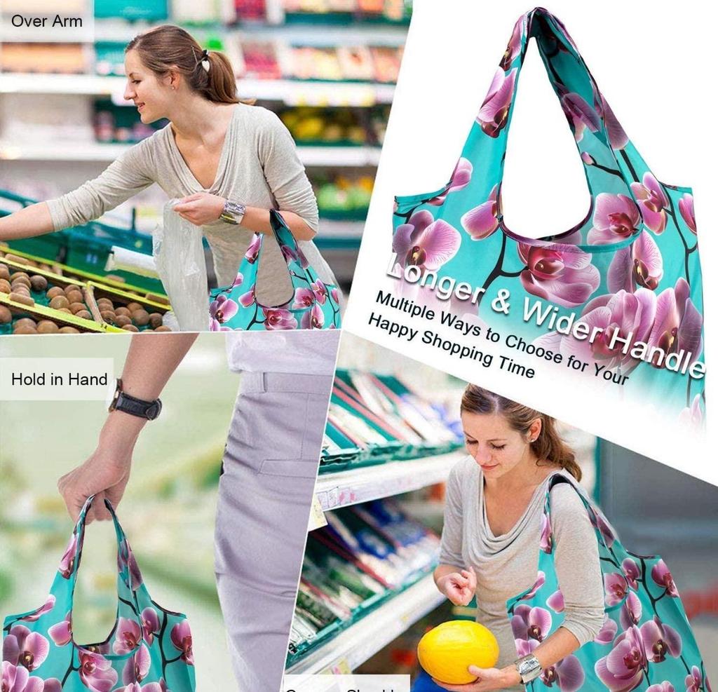 Reusable Shopping Bags Foldable Grocery Totes withZipper Carry Pouch