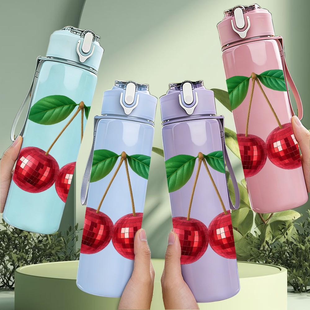 1PC Fresh Cherry Fruit 750ml Color Plastic Sports Water Bottle Leakproof Flip Straw Lid Suitable for Sports Office Home Use