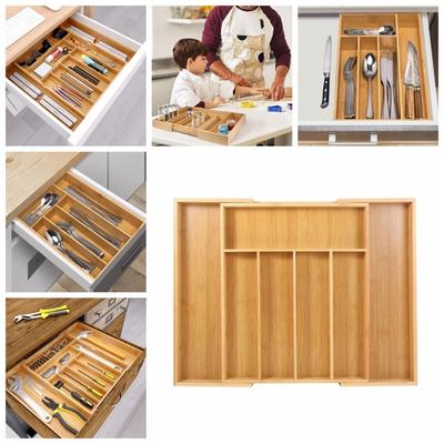 Natural Utensil Drawer Organizer Expandable Grooved Cutlery Tray Cabinet Drawers Dividers  Kitchen