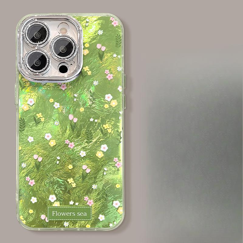 Pink Florals Suitable for Apple 16pro Glacier Pattern Mobile Phone Case 15 Full-inclusive Lens Film 14 Spring and Summer 13 Small Fresh X