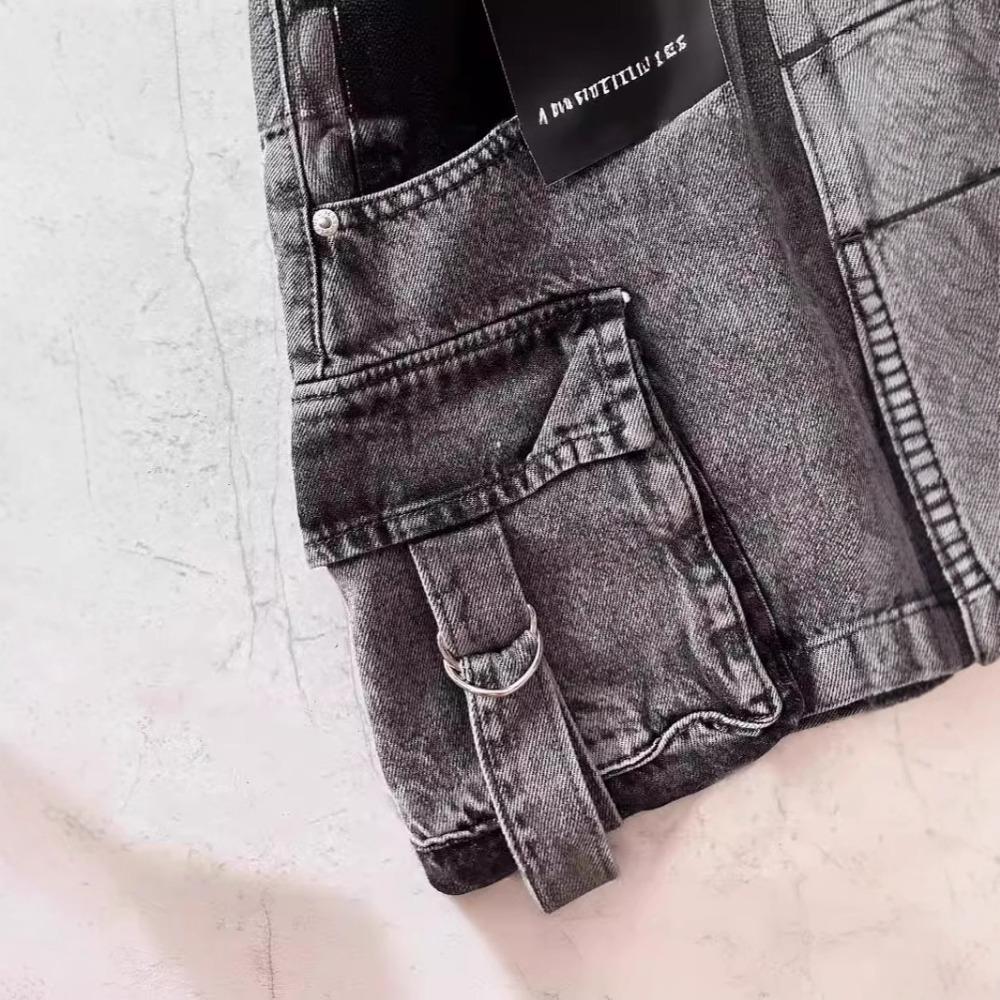 Harajuku Džínová sukně s více kapsami Vintage Goth Černá Y2k Mini sukně Móda Dámská Ležérní Všestranná Sexy Streetwear