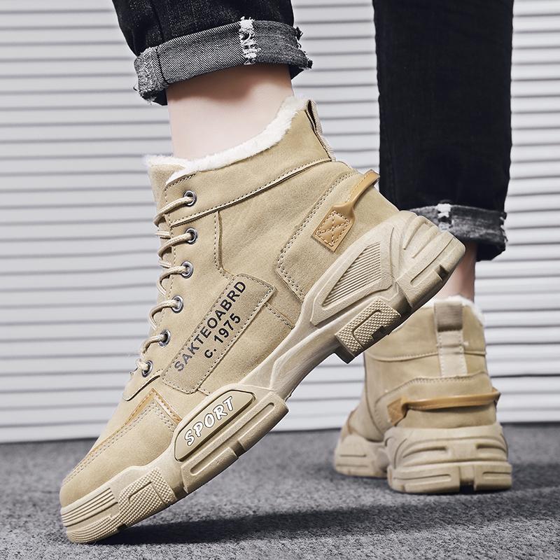 Men's Boots Winter Warm Plus Velvet High-top Joker Casual Cotton Boots Fashion Youth Soft-sole Non-slip Outdoor Snow Work Boots
