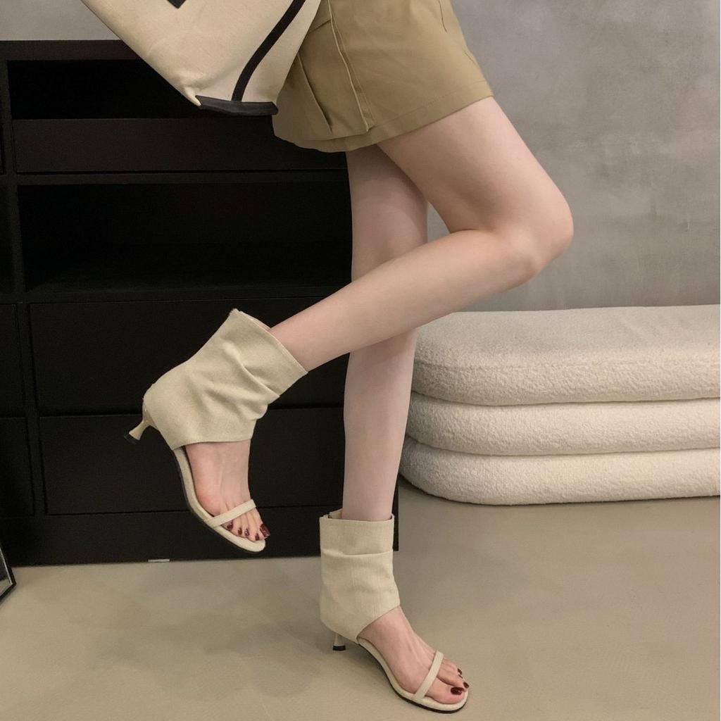 2025 new French niche trousers boots high heel cool boots women's summer stiletto sandals medium heel Roman women's shoes
