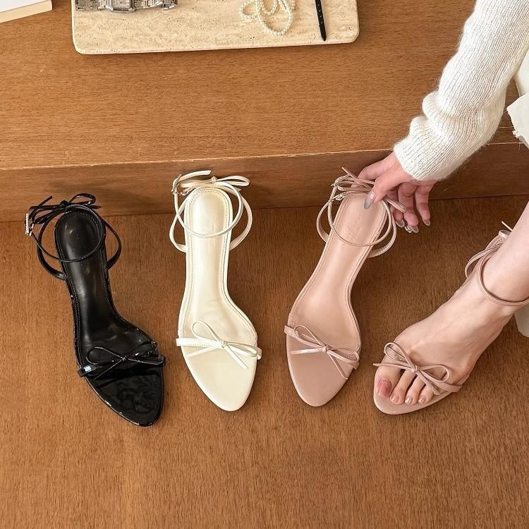High heels women's summer 2025 new French bow round head with open-toed stiletto temperament sandals women