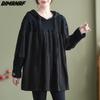 Dimanaf Suéter de talla grande para mujer, sudaderas holgadas con capucha y sudaderas informales de otoño, suéter básico de retazos de punto, suéteres con cuello redondo 2022