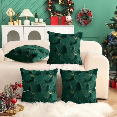 Taie d'oreiller de Noël Broderie 3D Motif Arbre Vacances d'hiver Coussin Décoratif Housse de Coussin Décor Festif pour la Maison