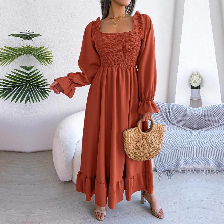 

Женское летнее длинное платье-клеш, однотонное, с оборками, квадратным вырезом, большого размера, весеннее M