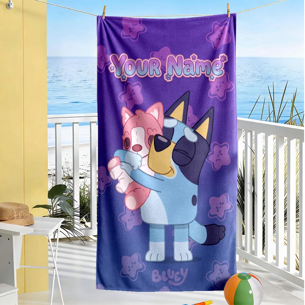 Bluey Customize Your Name Beach Towel Super Soft Microfiber Quickdry Fabric Portable for SwimmingBeachCamping Travel Beach AccessoriesGym