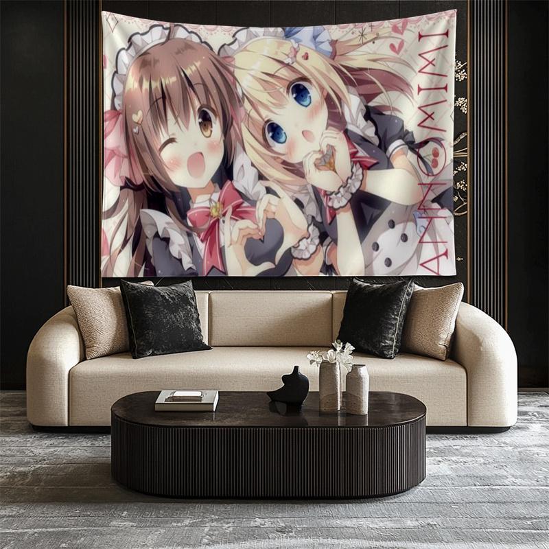 Tapisserie Kawaii Anime Filles de Service Esthétique Rose Accrochage Mural Stuff Cool pour Chambre Tissu d'Arrière-Plan pour Chambre à Coucher Dortoir Cutecore Room