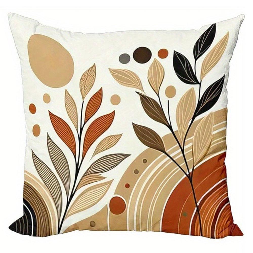 Brown Retro Plant - Style Pillowcasebedroom Living Room Sofa Home Decor Polyester Cushion Cover With Zipper