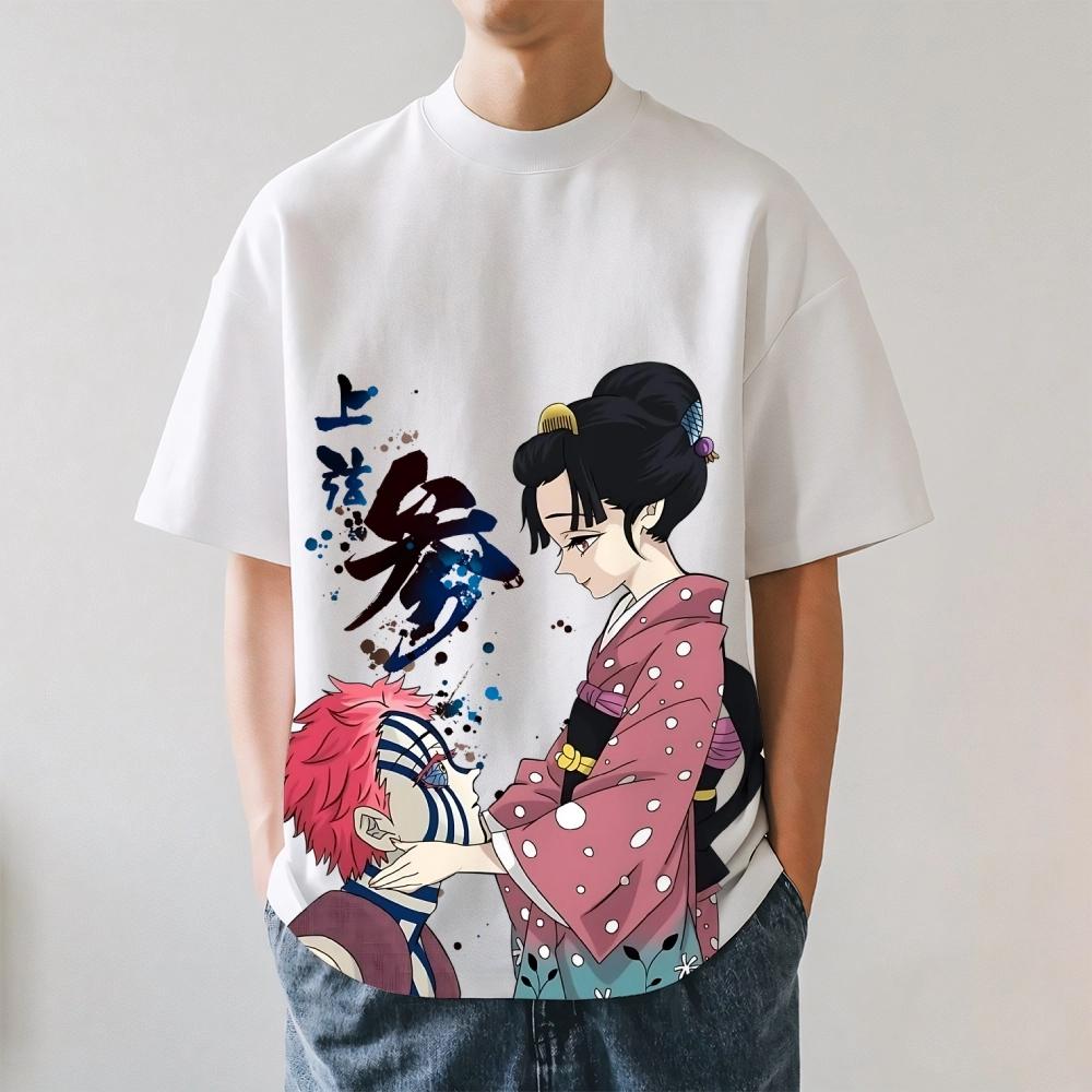 

2026 New Demon Slayer Akaza Japanese Style Classic Print T-shirt Short Sleeve T-shirt Men s and Women s T-shirt Men s Tops S разноцветный