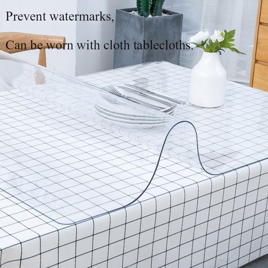 Transparent Table Protector Waterproof Tablecloth 0.8mm Thick Plastic Table Cover Protects from Scratches Spills for Dining Table Kitchen Dresser