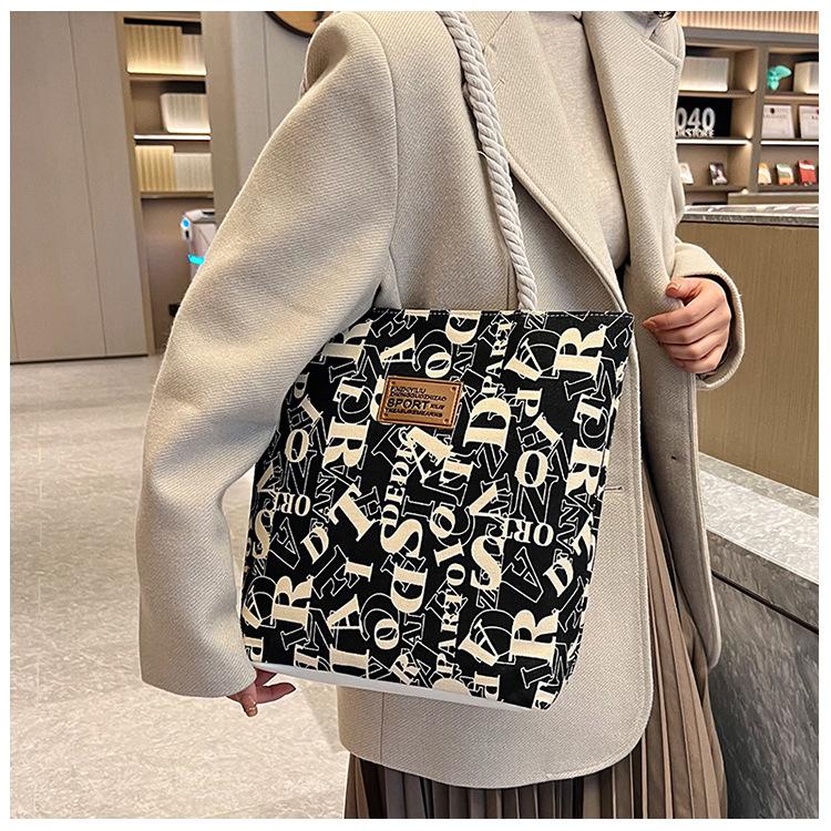 Canvas Bucket Tote Bag for Women, Large Capacity Casual Shoulder Handbag, Street Style Daily Commute Purse KTB
