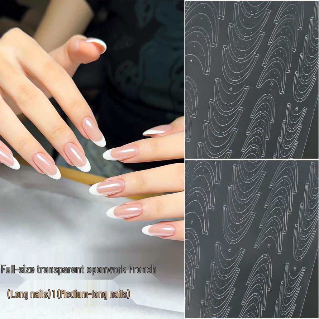 Transparent Hollow French Airbrush Nail Stickers for Short To Long Oval Nails