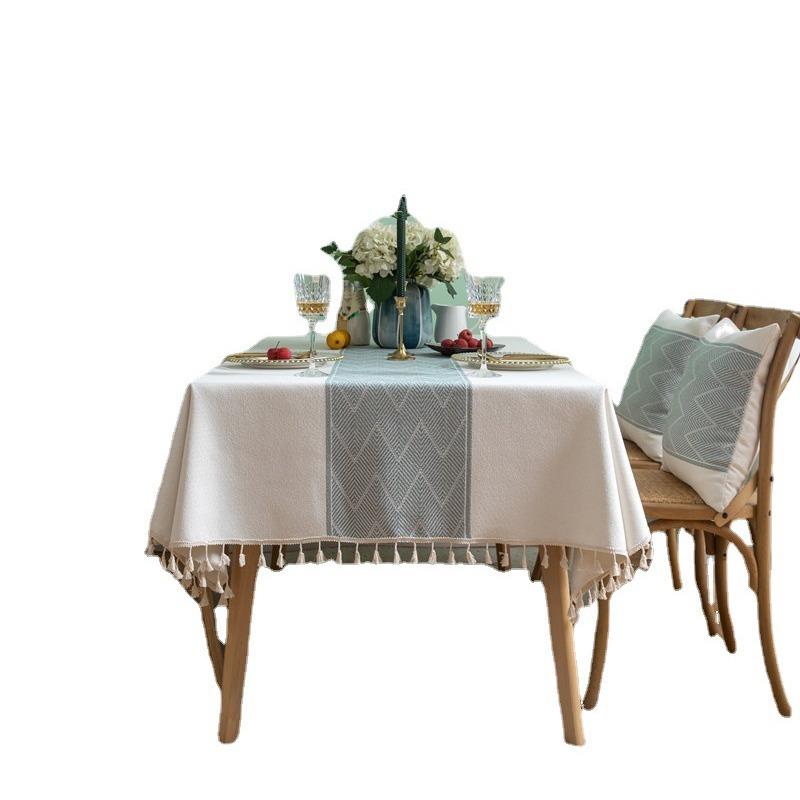 Polyester Jacquard Large Wave Fringed Tablecloth Rectangular Coffee Table Dining Table Cloth Cover Lace