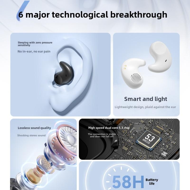 New Sleep Wireless Bluetooth Headphones Transparent Band Digital Display Noise Cancellation Ultra-long Life Ultra-thin Mini Side Sleeping Headphones