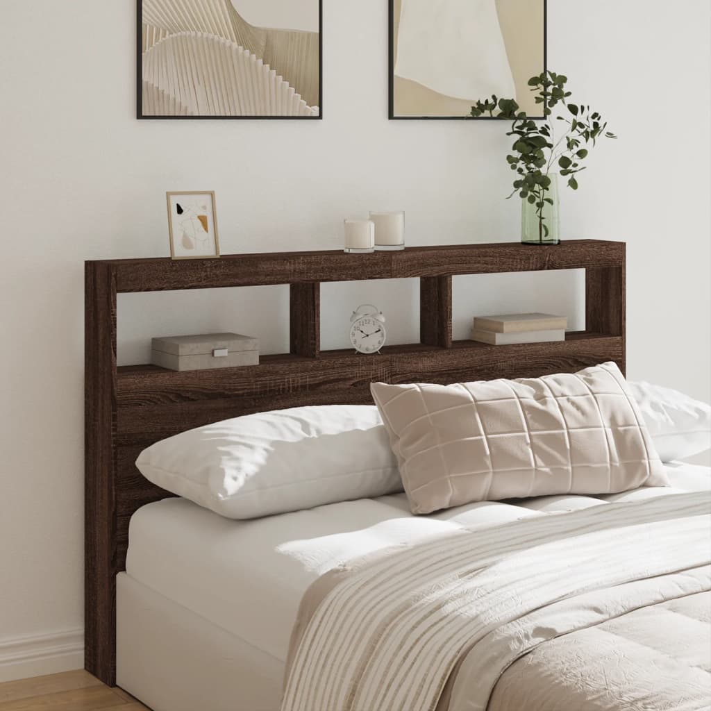 Vidaxl Kopfende Mit Regalen Und LED, Braun Eiche, 160X17X102 Cm