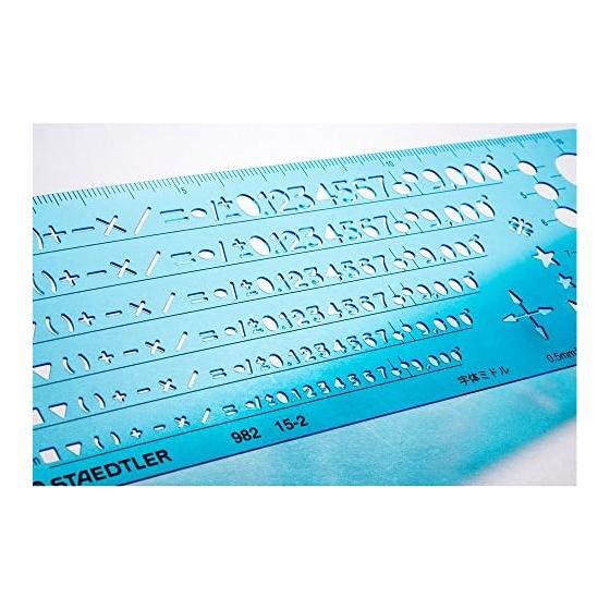STAEDTLER Template Ruler for Numbers, 0.5mm Mechanical Pencils, 1 Pc, 982 15-2, Character Height 2.5-6mm, Circles 4-12mm, 9 Holes, W175xH65xD0.5mm,