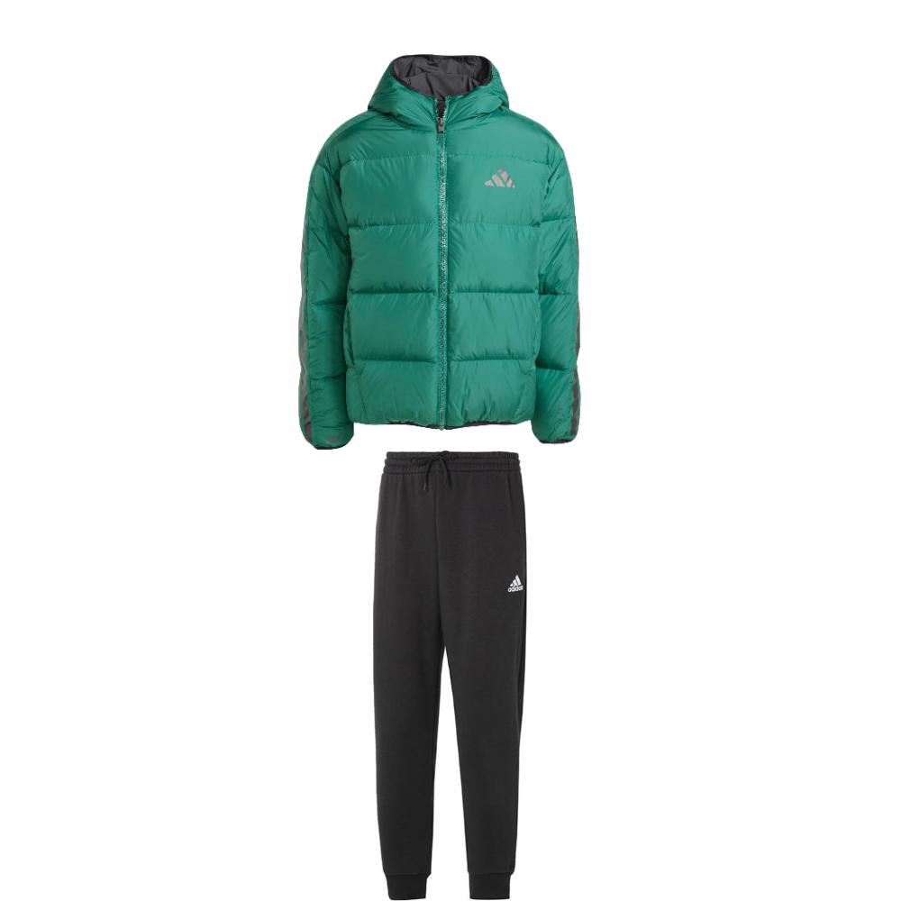 

Adidas Reversible Hooded Zip-Up Long Sleeve Top And Solid Color Drawstring Fleece Pants Casual Sports Set Men sets JM4624+IB4023 XS